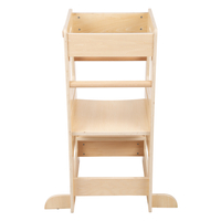 KiddyMoon Toddler Learning Tower, Montessori Kitchen Step Stool, Height Adjustable (3 Levels), Safety Rail, Natural, 91,5x39,3x49,4