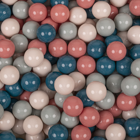 KiddyMoon Soft Ball Pit Round ∅ 7cm / 2.75In for Kids, Foam Velvet Ball Pool Baby Playballs, Made In The EU, desert pink:dark turquoise/pastel beige/greygreen/salmon pink, 90x30cm/200 balls