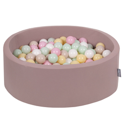 KiddyMoon Baby Foam Ball Pit with Balls ∅ 7cm / 2.75in, heather:pastel beige/pastel yellow/white/mint/powder pink, 90x30cm/200 balls