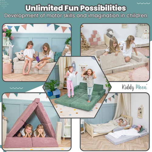 KiddyMoon Foam Sofa for Children Multifunctional Mattress Armchair Kids Foldable  Bed Folding Toddler Couch Chair for Playroom Bedroom Living Room, green, Sofa