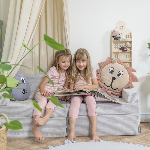 KiddyMoon Foam Sofa for Children Multifunctional Mattress Armchair Kids Foldable Bed Folding Toddler Couch Chair for Playroom Bedroom Living Room, light grey, Sofa