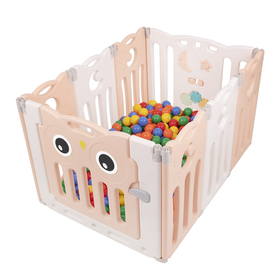 Playpen Box Foldable for Children with Plastic Colourful Balls, white-pink:yellow/green/blue/red/orange, 6 + 2 Panels/100 Balls