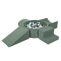 KiddyMoon Foam Playground Velvet for Kids with Round Ballpit ( ∅ 7cm/2.75In) Soft Obstacles Course and Ball Pool, Certified Made In The EU, zieleń lasu: ciemny turkus-zielonoszary-biały