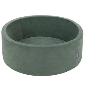 KiddyMoon Soft Ball Pit Round ∅ 7cm / 2.75In for Kids, Foam Velvet Ball Pool Baby Playballs, Made In The EU, forest green:white/grey/mint, 90x30cm/200 balls