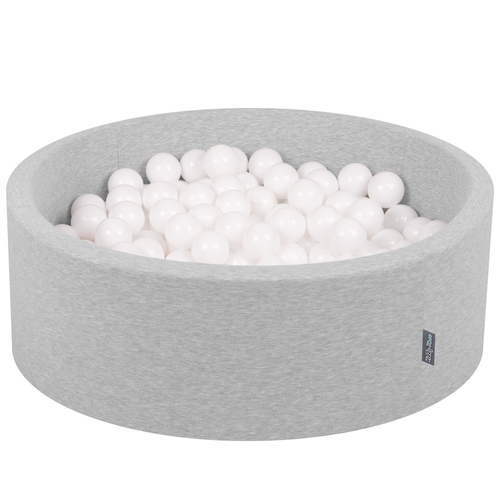 KiddyMoon Baby Foam Ball Pit with Balls ∅ 7cm / 2.75in Made in EU, light grey:white, 90x30cm/300 balls