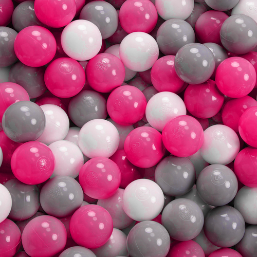 KiddyMoon Baby Foam Ball Pit with Balls ∅ 7cm / 2.75in Made in EU, pink:white/grey/dark pink, 90 x 30 cm / 300 Balls