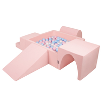 KiddyMoon Foam Playground for Kids with Square Ball pit ( ∅ 7cm/2.75In) Soft Obstacles Course and Ball Pool, Certified Made In The EU, pink:babyblue/powder pink/pearl, Ballpit (200 Balls) + Version 3