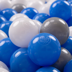 KiddyMoon Soft Plastic Play Balls ∅ 7cm/2.75in Multi-colour Made in EU, grey/white/blue, 200 Balls/7cm-2.75in
