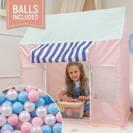 Playhouse Play Tent Foldable for Children Durable Breathable Material for Kids Portable Easy to Assemble For Indoor and Outdoor Compact Design for Creative Imaginative, pink/mint: babyblue/powder pink/pearl, 100 Balls