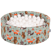 KiddyMoon Soft Ball Pit Round ∅ 7Cm / 2.75In For Kids, Foam Ball Pool Baby Playballs Children, Made In The EU, fox-green:white, 90x30cm/200 balls