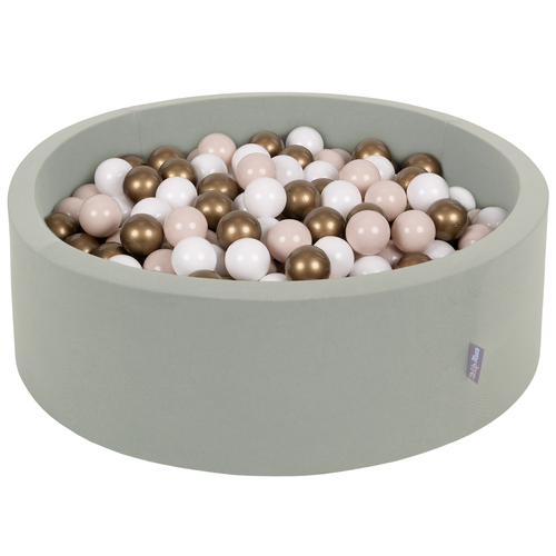 KiddyMoon Baby Foam Ball Pit with Balls ∅ 7cm / 2.75in, sage: pastel beige/whi, 90x30cm/300 balls