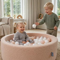 KiddyMoon Ball Pit for Baby with Teddy Plush, Large 7 cm Balls for a Fuller Ball Pit, From 8 Months, Removable Cover, Beige: Pastel Beige/Copper/Pearl, 90 x 30 cm / 300 Balls