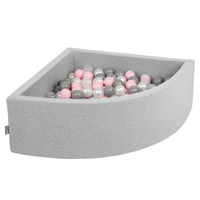 KiddyMoon Soft Ball Pit Quarter Angular ∅ 7cm / 2.75In for Kids, Foam Ball Pool Baby Playballs, Made In The EU, light grey/pearl/grey/transparent/light pink, 90x30cm/300 balls
