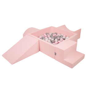 KiddyMoon Foam Playground for Kids with Square Ballpit ( ∅ 7cm/2.75In) Soft Obstacles Course and Ball Pool, Certified Made In The EU, pink:pearl/grey/transparent/powder pink, Ballpit (200 Balls) + Version 5