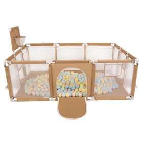 Baby Playpen Big Size Playground with Plastic Balls for Kids, beige:pastel beige/pastel blue/pastel yellow/mint, 100 balls