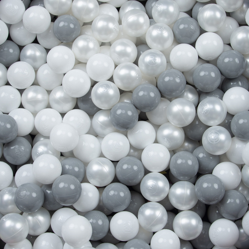 KiddyMoon Soft Plastic Play Balls ∅ 6cm / 2.36 Multi Colour Made in EU, white/grey/pearl, 1200 Balls/6cm-2.36in