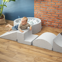 KiddyMoon Soft Ball Pit Square  ∅ 7Cm / 2.75In For Kids, Foam Ball Pool Baby Playballs Children, Made In The EU, light grey:babyblue-powder pink-pearl, 120x30cm/1000 balls