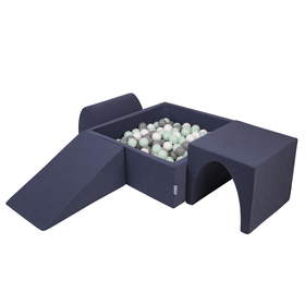 KiddyMoon Foam Playground for Kids with Square Ballpit ( ∅ 7cm/2.75In) Soft Obstacles Course and Ball Pool, Certified Made In The EU, navy blue: white-grey-mint, Ballpit (200 Balls) + Version 2