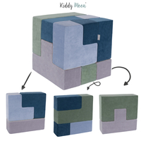 KiddyMoon Soft Foam Cubes with Velvet Cover Building Blocks for Children, laguna blue-forest green-ice blue-grey mountains, 9 Pieces