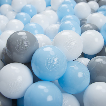 KiddyMoon Soft Plastic Play Balls ∅ 6cm / 2.36 Multi Colour Made in EU, grey/white/baby blue, 500 Balls/6cm-2.36in