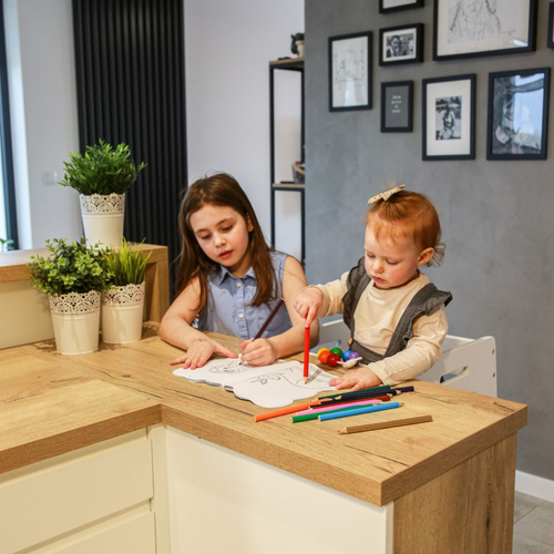 KiddyMoon Kitchen Helper for Toddlers and Kids, adjustable Height Level, ST-003, natural