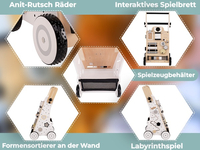 KiddyMoon Wooden Walker for Babies and Toddlers Push-Along WK-001, Black - White, Adjustable Handle