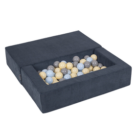 KiddyMoon Modular Foam Sofa for Children's with Balls Lightweight Sofa For Kids Room Comfortable Space-Saving with Storage Room Fabric Safe and Fun for Kids, navy blue: pastel blue/pastel yellow/grey, Sofa + 100 Balls