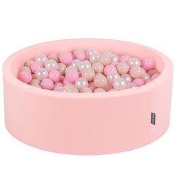 KiddyMoon Baby Foam Ball Pit with Balls ∅ 7cm / 2.75in Made in EU, pink:pastel beige/light pink/pearl, 90 x 30 cm / 200 Balls