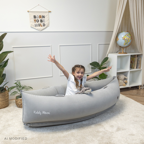 KiddyMoon Inflatable Sensory Peapod Chair For Kids With Handles And Pump, Grey, L