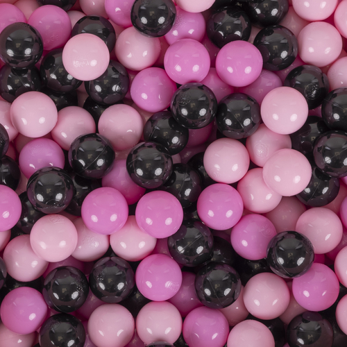 KiddyMoon Baby Foam Ball Pit with Balls ∅ 7cm / 2.75in Made in EU, Flamingo: pink/light pink/black, 90x30cm/200 balls
