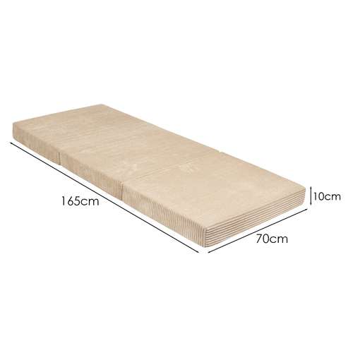 KiddyMoon Multifunctional Foam Mattress Foldable Bed Armchair Kids Children Sofa Folding Toddler Couch Chair for Playroom Bedroom Living Room, beige, 165x70x10 cm