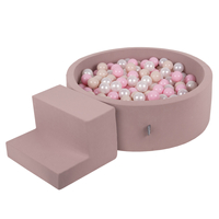 KiddyMoon Foam Playground for Kids with Round Ball pit (200 Balls ∅ 7cm/2.75In) Soft Obstacles Course and Ball Pool, Certified Made In The EU, heather: pastel beige/powder pink/pearl, Ballpit (100 Balls) + Steps