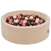 KiddyMoon Soft Ball Pit Round 7cm / 2.75In for Kids, Foam Velvet Ball Pool Baby Playballs, sand beige:brown/copper/pastel beige/salmon pink, 90x30cm/300 balls