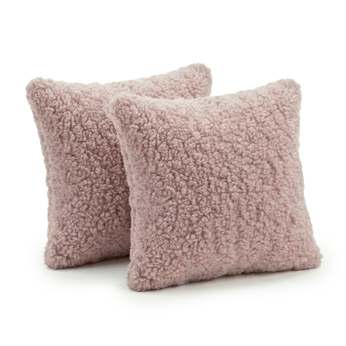 KiddyMoon Set Of Two Square Pillows Teddy Fleece Nursery Cushions, pink, 2 Pillows