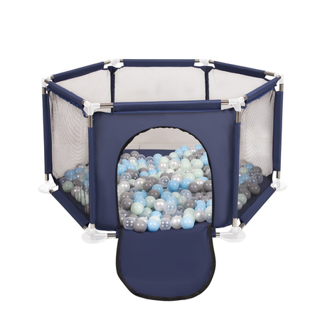 hexagon 6 side play pen with plastic balls, Blue:pearl/grey/transparent/babyblue/mint, 100 balls