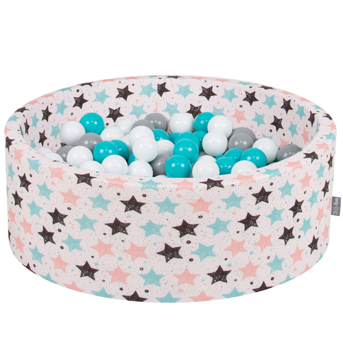 KiddyMoon Baby Foam Ball Pit with Balls ∅ 7cm / 2.75in Made in EU, Light Beige, 90 x 30 cm / 200 Balls
