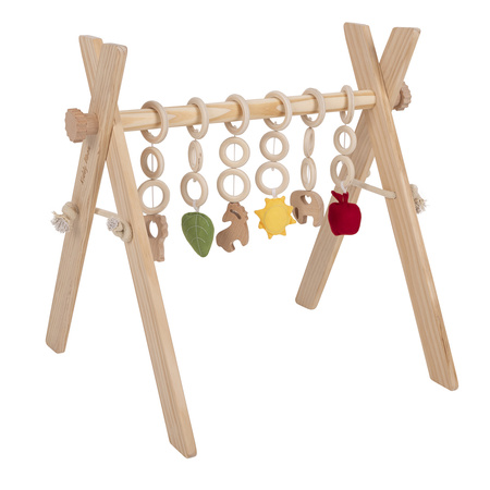 KiddyMoon Wooden Baby Gym for Newborns with Play Mat BT-001, Natural, UNI