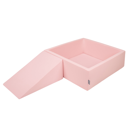 KiddyMoon Foam Playground for Kids with Square Ball pit ( ∅ 7cm/2.75In) Soft Obstacles Course and Ball Pool, Certified Made In The EU, pink:pearl/grey/transparent/powder pink, Ballpit (200 Balls) + Wedge