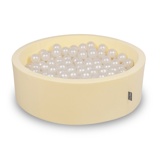 KiddyMoon Foam Ball Pit with Balls for Babies and Toddlers, Soft Sensory Play, Durable Removable Cover, Safe, butter: pearl, 90 x 30 cm / 300 Balls