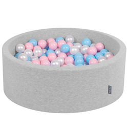 KiddyMoon Baby Foam Ball Pit with Balls ∅ 7cm / 2.75in Made in EU, light grey:baby blue/light pink/pearl, 90x30cm/200 balls