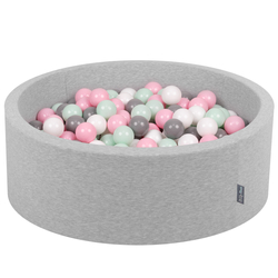 KiddyMoon Baby Foam Ball Pit with Balls ∅ 7cm / 2.75in Made in EU, light grey:white/grey/mint/powder pink, 90x30cm/200 balls