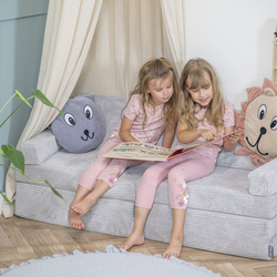KiddyMoon Foam Sofa for Children Multifunctional Mattress Armchair Kids Foldable Bed Folding Toddler Couch Chair for Playroom Bedroom Living Room, light grey, Sofa with 2 Pillows
