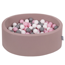 KiddyMoon Foam Ball Pit with Balls for Babies and Toddlers, Soft Sensory Play, Durable Removable Cover, Safe, heather:white/grey/light pink, 90 x 30 cm / 200 Balls