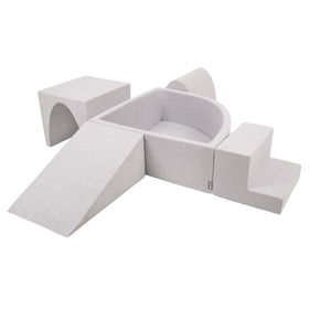 KiddyMoon Foam Playground for Kids with Quarter Angular Ballpit and Balls, lightgrey:white/grey/mint, Ballpit (200 Balls) + Version 3