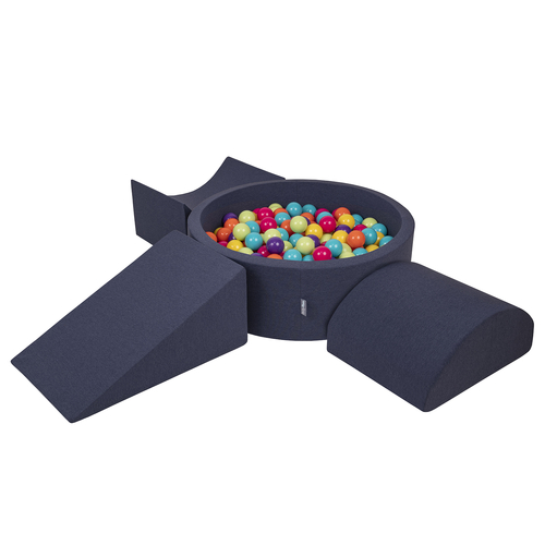 KiddyMoon Foam Playground for Kids with Round Ballpit ( ∅ 7cm/2.75In) Soft Obstacles Course and Ball Pool, Certified Made In The EU, darkblue:lgreen/yellow/turquoi/orange/dpink/purple, Ballpit (300 Balls) + Version 4