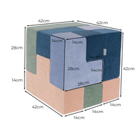 KiddyMoon Soft Foam Cubes with Velvet Cover Building Blocks for Children, laguna blue-forest green-desert pink-ice blue, 9 Pieces