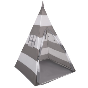 Teepee Tent for Kids Play House With Balls Indoor Outdoor Tipi, grey and white stripes, No Balls