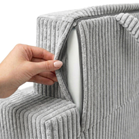 Foam armchair for kids convertible into bed, handle and side pockets, corduroy cover, light grey, UNI