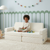 KiddyMoon Sofa for Kids in Foam with Soft Teddy Fabric, Modular and Foldable, for Playing, Reading and Relaxing, creamy, Sofa