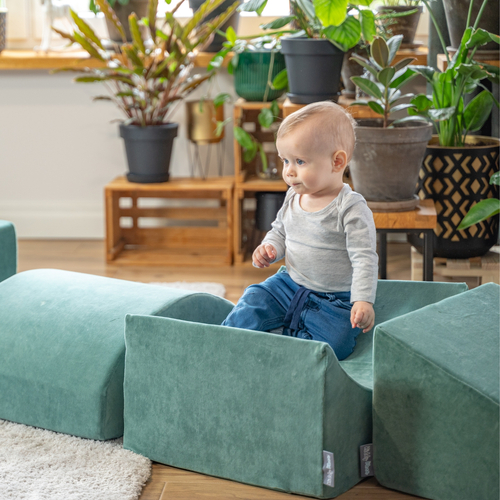 KiddyMoonFoam playground set VELVET - wedge L/hill/tunnel/steps PPZV-244, forest green, Multi-Size